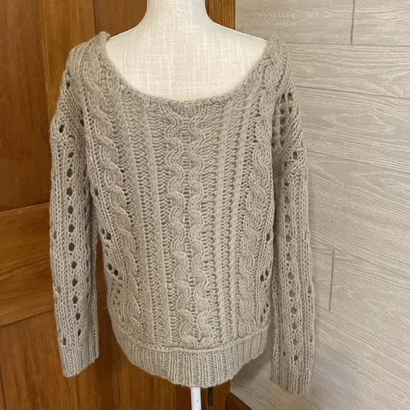 Free People Tan Cable Knit Scoop Neck Sweater. Size S - Picture 4 of 7